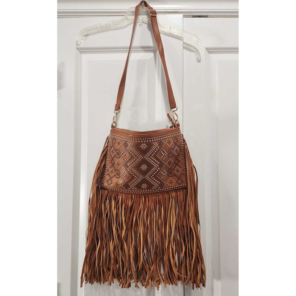 Fringe Crossbody Purse Faux Leather Studded Bohemian Western Boho Bag Cowgirl